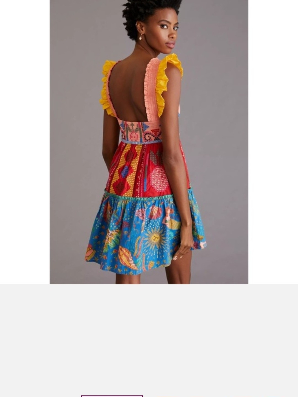 FARM Rio Multicolor Patchwork Mini Dress with Yellow Ruffle Straps - Picture 2 of 4